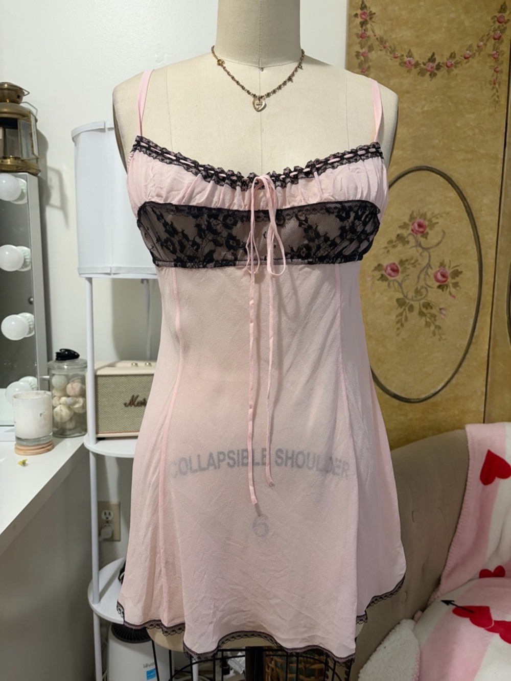 Victoria's Secret Pink Sheer Chemise with Black Lace Bust